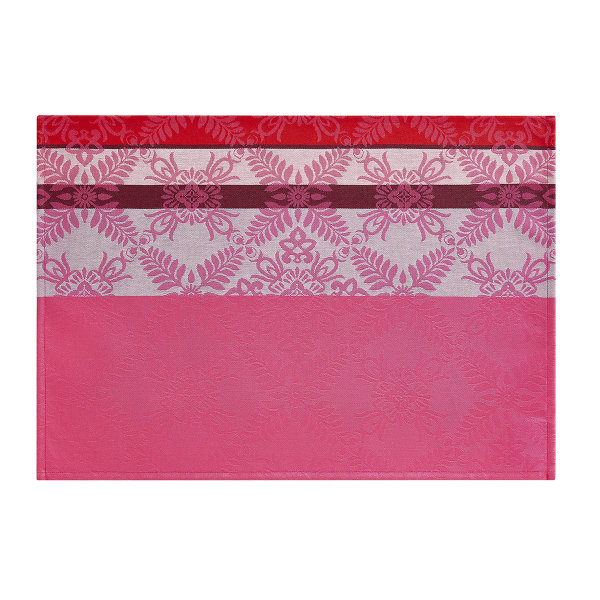 Individuales revestidos (2x Set) de Le Jacquard Français; Modelo Mumbai Fuchsia; Color principal rosa en algodón; Tamaño 36x50 cm rectangular; Motivo diseños gráficos en tejido jacquard