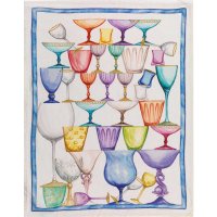 Torchon de Tessitura Toscana Telerie; Model Crystal Blu; Couleur principale multicolore en lin; Taille 50x70 cm rectangulaire; Motif Manger et boire imprimé