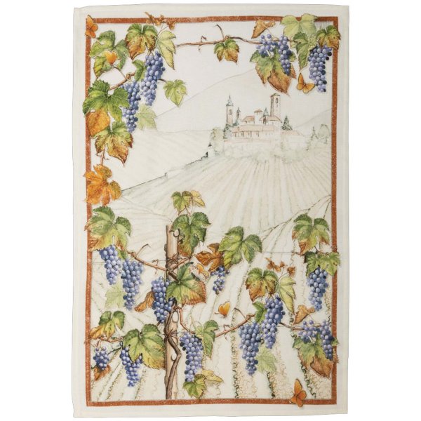 Tea towel from Tessitura Toscana Telerie; Model Violetta Vernaccia; main colour multicolored in linen; Size 50x70 cm rectangular; Motif Food and drink; Pattern printed