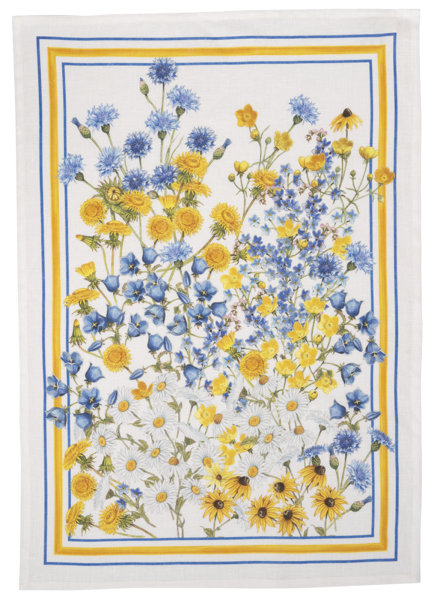 Tea towel from Tessitura Toscana Telerie; Model Sungarden Fiordalisi; main colour multicolored in linen; Size 50x70 cm rectangular; Motif Flowers and plants; Pattern printed