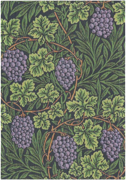 Trapo de cocina de Ekelund; Modelo William Morris Vine; Color principal verde en algodón; Tamaño 35x50 cm rectangular; Motivo Plantas y flores, Frutas y verduras tejido en pixel (6 colores)