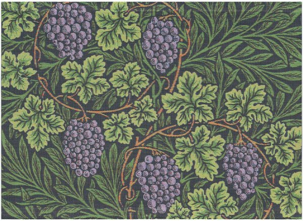 Sets de table (2xSet) de Ekelund; Model William Morris Vine; Couleur principale vert en coton; Taille 35x48 cm rectangulaire; Motif Fleurs et plantes, Fruits et légumes Pixel tissé (6 couleurs)