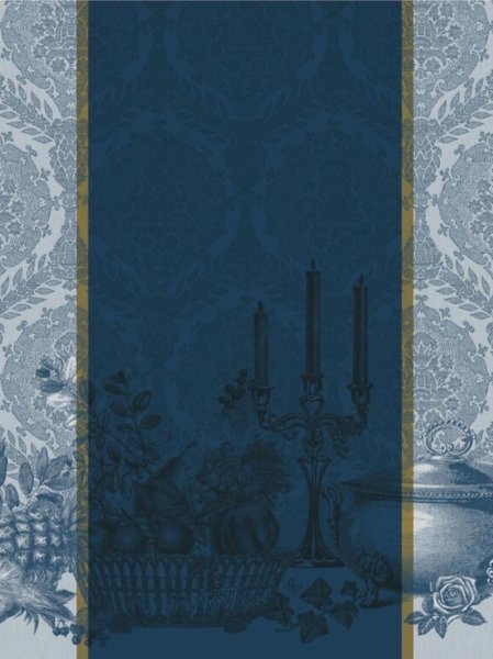 Torchon de Le Jacquard Français; Model Festin Cristal; Couleur principale bleu en coton; Taille 60x80 cm rectangulaire; Motif Manger et boire tissé jacquard