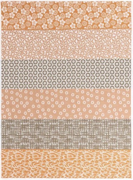 Tea towel from Le Jacquard Français; Model Wagara Gingembre; main colour beige in cotton; Size 60x80 cm rectangular; Motif graphic patterns; Pattern jacquard woven