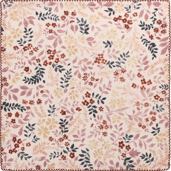 Serviettes de table (4x Set) de Le Jacquard Français; Model Campagne Rose; Couleur principale rose en Mélange coton-lin; Taille 45x45 cm carré; Motif Fleurs et plantes imprimé