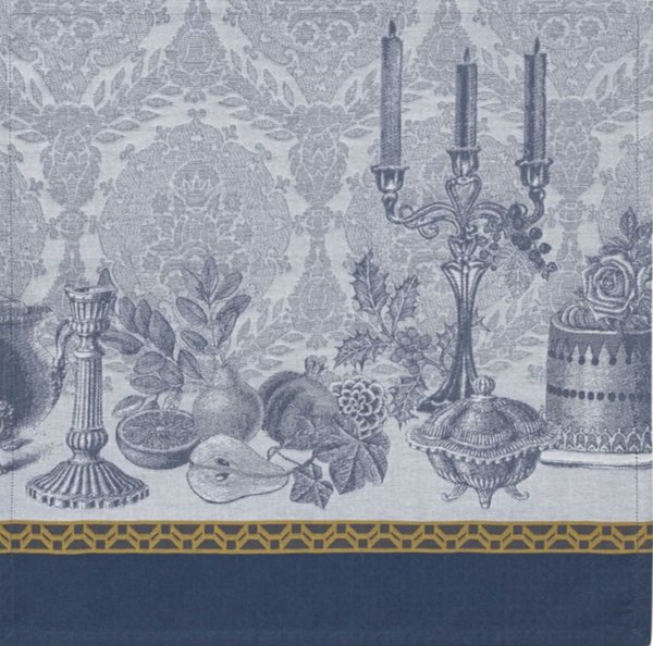 Serviettes de table (4x Set) de Le Jacquard Français; Model Festin Cristal; Couleur principale bleu en coton; Taille 55x55 cm carré; Motif dessins graphiques tissé jacquard