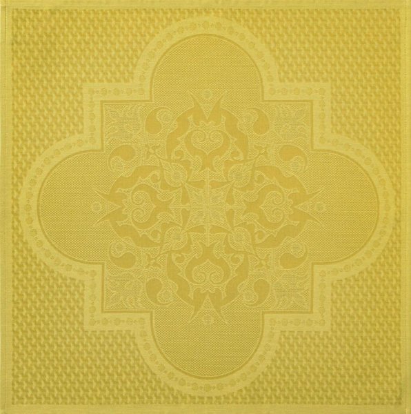 Servilletas (4x Set) de Le Jacquard Français; Modelo Palais Vénitien Ocre; Color principal amarillo en algodón; Tamaño 58x58 cm cuadrado; Motivo diseños gráficos en tejido jacquard