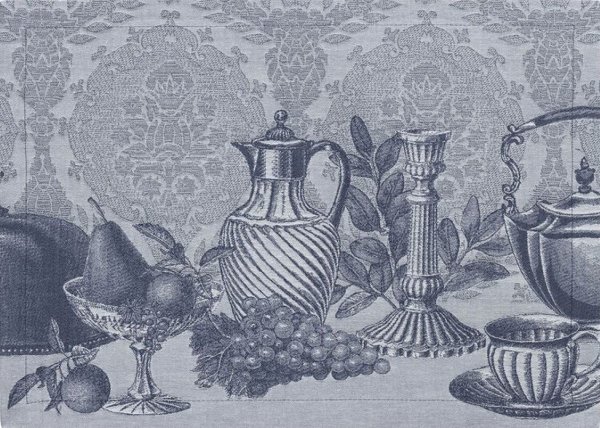 Sets de table (2xSet) de Le Jacquard Français; Model Festin Cristal; Couleur principale bleu en coton; Taille 36x50 cm rectangulaire; Motif dessins graphiques tissé jacquard