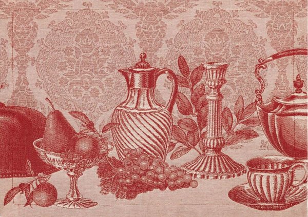 Placemats (2x Set) from Le Jacquard Français; Model Festin Scala; main colour red in cotton; Size 36x50 cm rectangular; Motif graphic patterns; Pattern jacquard woven