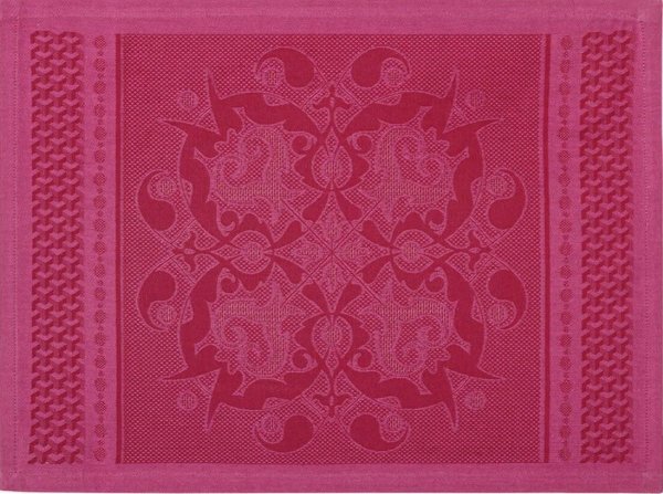 Sets de table (2xSet) de Le Jacquard Français; Model Palais Vénitien Pourpre; Couleur principale rose en coton; Taille 36x50 cm rectangulaire; Motif dessins graphiques tissé jacquard