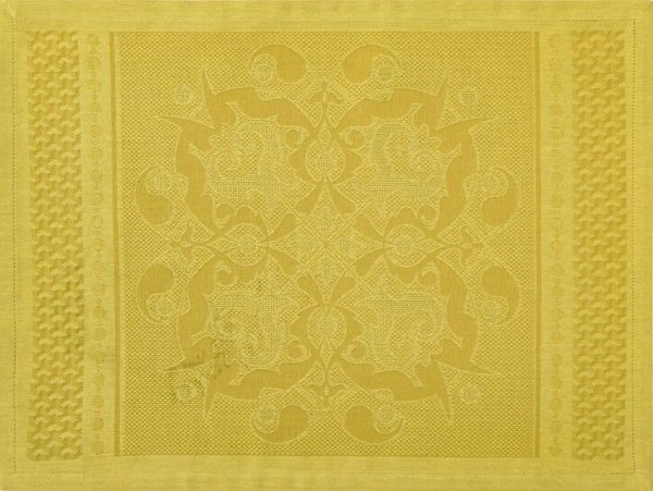 Individuales (2x Set) de Le Jacquard Français; Modelo Palais Vénitien Ocre; Color principal amarillo en algodón; Tamaño 36x50 cm rectangular; Motivo diseños gráficos en tejido jacquard