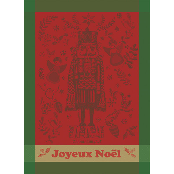 Geschirrtuch von Garnier-Thiebaut; Modell Casse Noisette Noel Rouge in Grundfarbe rot aus Baumwolle; Größe 56x77 cm rechteckig; Motiv Weihnachten; Muster jacquard-gewebt