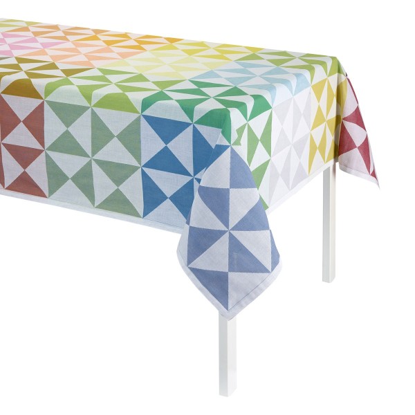 Mantel de Le Jacquard Français; Modelo Origami Multico; Color principal multicolor en algodón; Tamaño 140x140 cm cuadrado; Motivo diseños gráficos, Verano en tejido jacquard