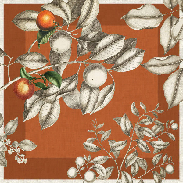 Tovaglioli (4x Set) de Garnier-Thiebaut; Modelo Mandarines Rouille; Colore principale marrone en Misto cotone-lino; Taglia 45x45 cm quadrato; Motivo Fiori e piante, Autunno stampato