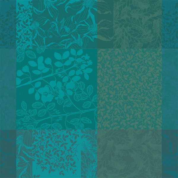 Servilletas (4x Set) de Garnier-Thiebaut; Modelo Mille Rameaux Emeraude; Color principal verde en algodón; Tamaño 55x55 cm cuadrado; Motivo Plantas y flores en tejido jacquard