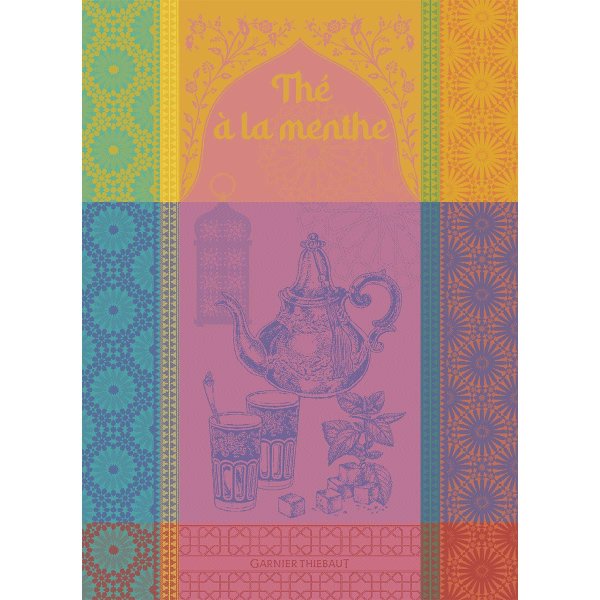 Paño de cocina de Garnier-Thiebaut; Modelo The Menthe Rose; Color principal multicolor en algodón; Tamaño 56x77 cm rectangular; Motivo Comer y beber en tejido jacquard