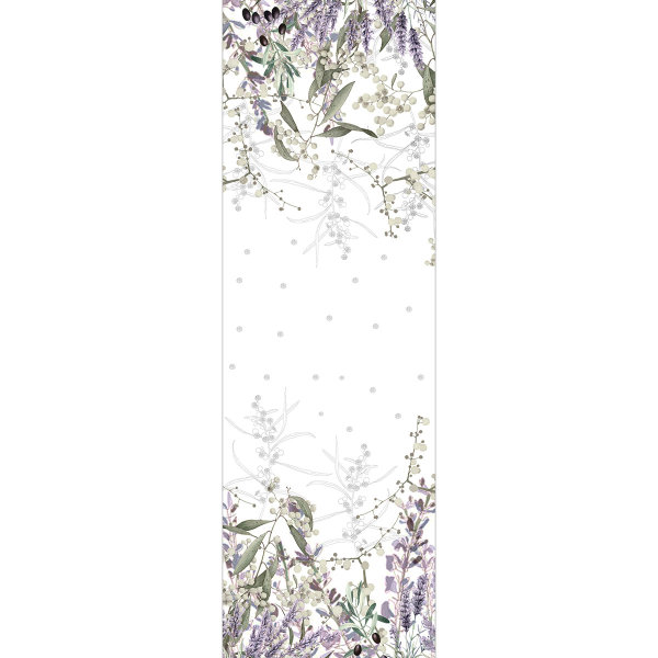 Chemin de table de Garnier-Thiebaut; Model Parfum De Lavande Mauve; Couleur principale multicolore en Mélange coton-lin; Taille 50x155 cm rectangulaire; Motif Fleurs et plantes, Été imprimé