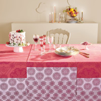 Chemin de table Mille Rosaces Framboise 55x180 cm coton -...