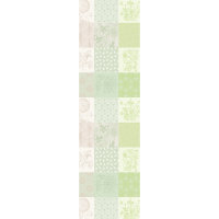 Table runner from Garnier-Thiebaut; Model Mille Parfums Verde; main colour green in cotton; Size 55x180 cm rectangular; Motif Flowers and plants, graphic patterns; Pattern jacquard woven