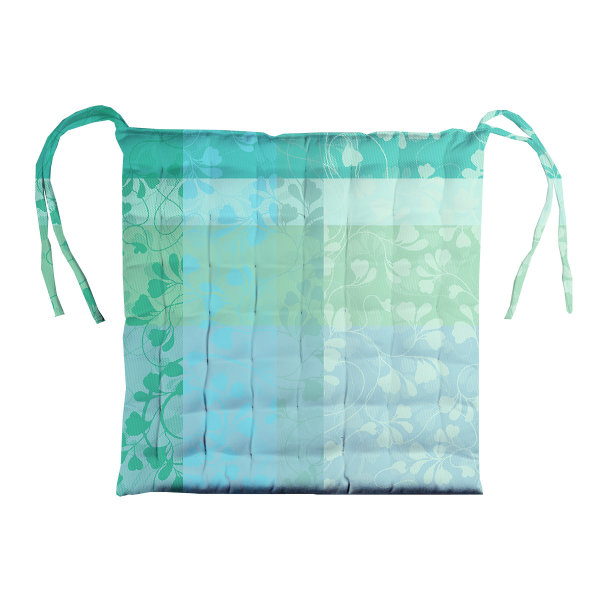 Stuhlkissen von Garnier-Thiebaut; Modell Mille Feuillages Turquoise in Grundfarbe blau aus Baumwolle; Größe 38x38 cm quadratisch; Motiv Blumen und Pflanzen, Sommer; Muster jacquard-gewebt