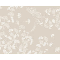 Sets de table enduits (2x Set) de Garnier-Thiebaut; Model Mille Ginkos Naturel; Couleur principale beige en coton; Taille 40x50 cm rectangulaire; Motif Fleurs et plantes tissé jacquard