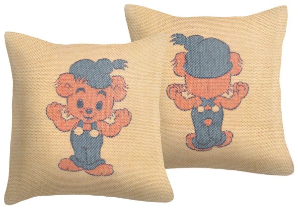 Kissenhülle von Ekelund; Modell Bamse 520 in Grundfarbe gelb aus Baumwolle; Größe 40x40 cm quadratisch; Motiv Kinderserien; Muster Pixel gewebt (6-farbig)