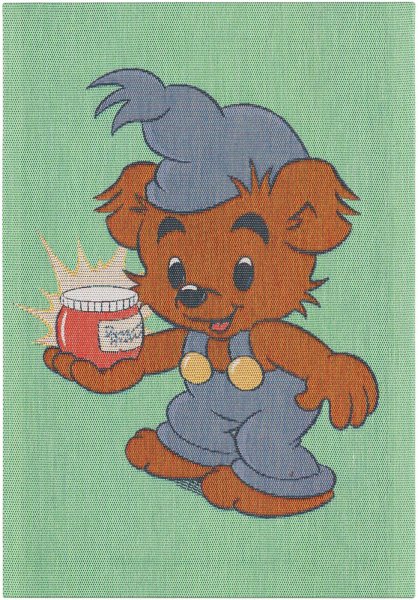 Küchenhandtuch von Ekelund; Modell Bamse 514 in Grundfarbe blau aus Baumwolle; Größe 35x50 cm rechteckig; Motiv Kinderserien; Muster Pixel gewebt (6-farbig)