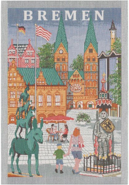 Trapo de cocina de Ekelund; Modelo Bremen 599; Color principal multicolor en algodón; Tamaño 35x50 cm rectangular; Motivo Lugares y ciudades tejido en pixel (6 colores)