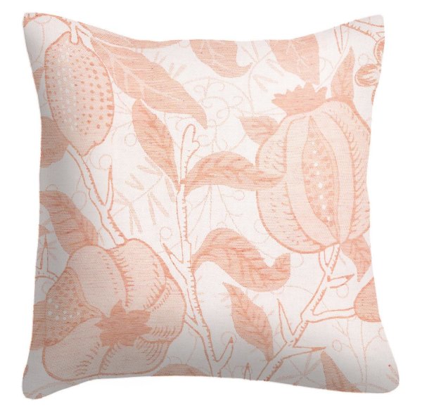 Cushion cover from Ekelund; Model William Morris Fruit; main colour orange in Cotton-linen mix; Size 40x40 cm square; Motif Flowers and plants, William Morris; Pattern woven