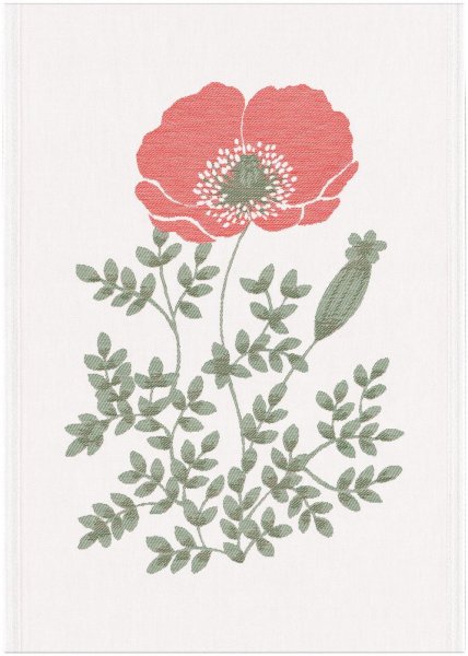 Essuie-mains de Ekelund; Model Grönkvist 030; Couleur principale rouge en coton; Taille 48x70 cm rectangulaire; Motif Fleurs et plantes, Été Tissé