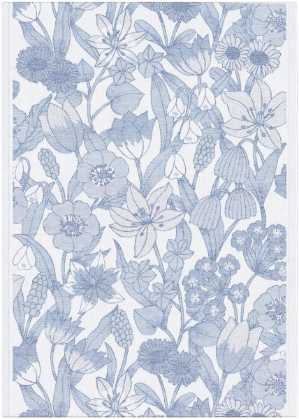 Towel from Ekelund; Model Havsblom 010; main colour blue in Cotton-linen mix; Size 50x70 cm rectangular; Motif Flowers and plants, Spring; Pattern woven