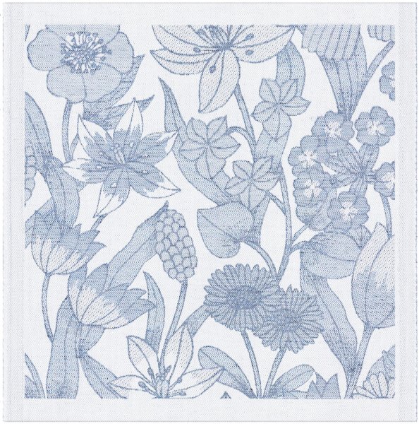 Serviette de table de Ekelund; Model Havsblom 010; Couleur principale bleu en Mélange coton-lin; Taille 35x35 cm carré; Motif Fleurs et plantes, Printemps Tissé