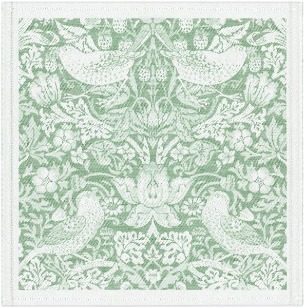 Tovagliolo de Ekelund; Modelo William Morris Strawberry Thief; Colore principale verde en Misto cotone-lino; Taglia 35x35 cm quadrato; Motivo Fiori e piante, William Morris tessuto