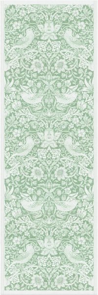 Table runner from Ekelund; Model William Morris Strawberry Thief; main colour green in Cotton-linen mix; Size 50x150 cm rectangular; Motif Flowers and plants, William Morris; Pattern woven