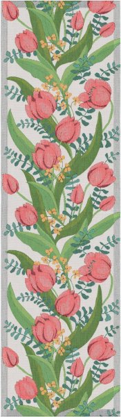 Table runner from Ekelund; Model Tulpanlund 599; main colour multicolored in cotton; Size 35x120 cm rectangular; Motif Flowers and plants, Spring; Pattern Pixel-wowen (6 colours)