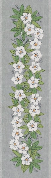 Table runner from Ekelund; Model Vintervita 599; main colour multicolored in cotton; Size 35x120 cm rectangular; Motif Flowers and plants, Winter; Pattern Pixel-wowen (6 colours)