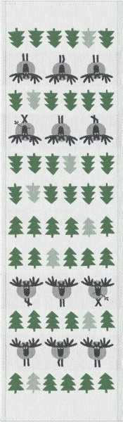 Table runner from Ekelund; Model Värmland 040; main colour green in cotton; Size 35x120 cm rectangular; Motif Animals; Pattern woven