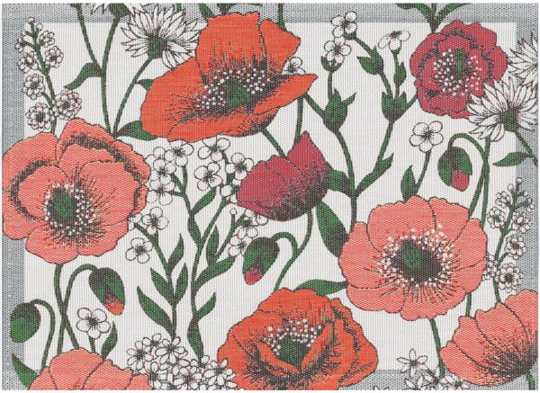 Placemats (2x Set) from Ekelund; Model Blomsterfält 530; main colour red in cotton; Size 35x48 cm rectangular; Motif Flowers and plants, Summer; Pattern Pixel-wowen (6 colours)