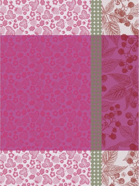 Geschirrtuch von Le Jacquard Français; Modell Cueillette DÉté Framboise in Grundfarbe rosa aus Baumwolle; Größe 60x80 cm rechteckig; Motiv Obst und Gemüse; Muster jacquard-gewebt