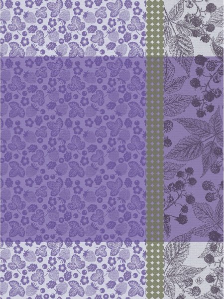 Tea towel from Le Jacquard Français; Model Cueillette DÉté Mûre; main colour purple in cotton; Size 60x80 cm rectangular; Motif Fruit and vegetable; Pattern jacquard woven