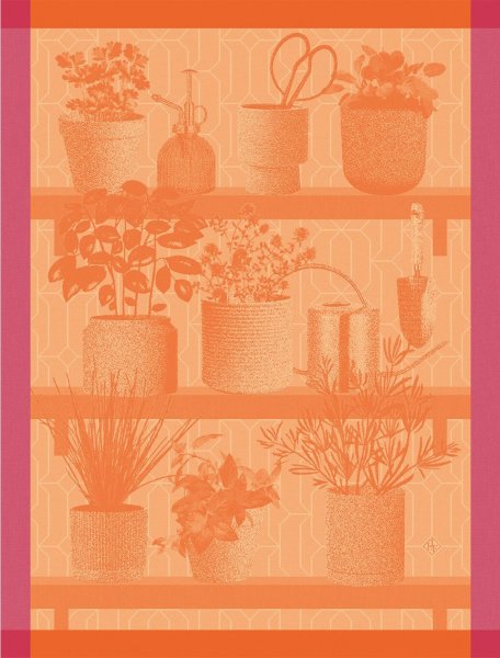 Tea towel from Le Jacquard Français; Model Herbes Fraîches Paprika; main colour orange in cotton; Size 60x80 cm rectangular; Motif Fruit and vegetable; Pattern jacquard woven