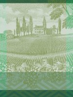 Tea towel from Le Jacquard Français; Model Vignoble Vigne; main colour green in cotton; Size 60x80 cm rectangular; Motif Landscapes; Pattern jacquard woven