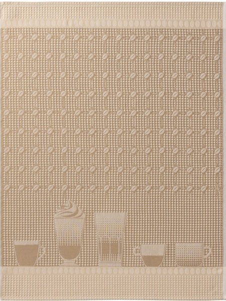 Towel from Le Jacquard Français; Model Barista Latte; main colour beige in cotton; Size 60x80 cm rectangular; Motif Food and drink; Pattern honeycomb