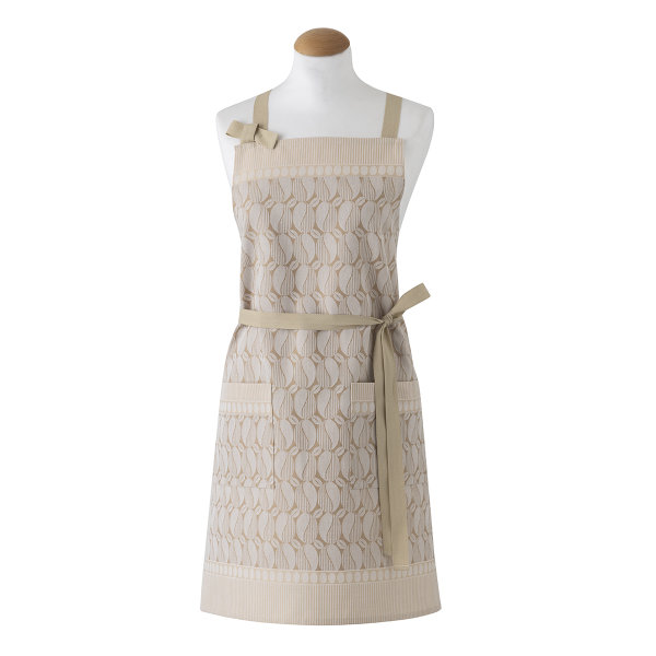 Apron from Le Jacquard Français; Model Barista Latte; main colour beige in cotton; Size 80x96 cm rectangular; Motif Food and drink; Pattern jacquard woven