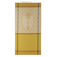 Toalla de playa de Le Jacquard Français; Modelo Palmeraie Désert; Color principal amarillo en algodón; Tamaño 100x200 cm rectangular; Motivo Plantas y flores, diseños gráficos nido de abejas