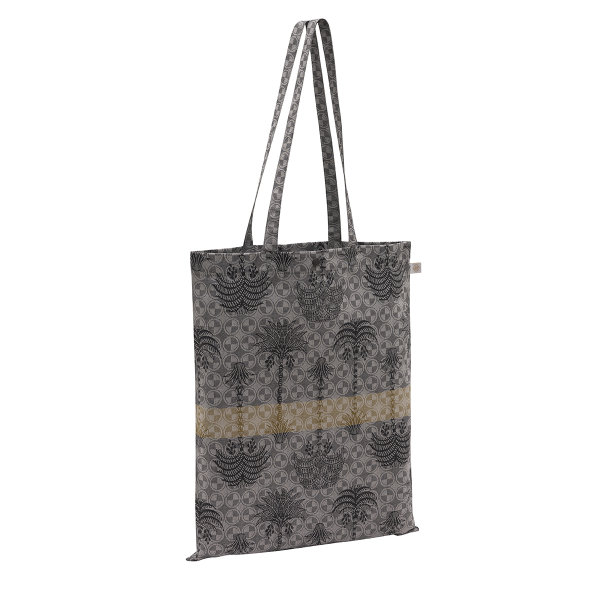 Borsa da spiaggia de Le Jacquard Français; Modelo Palmeraie Oasis; Colore principale nero en cotone; Taglia  rettangolare; Motivo Fiori e piante, disegni grafici in tessuto jacquard