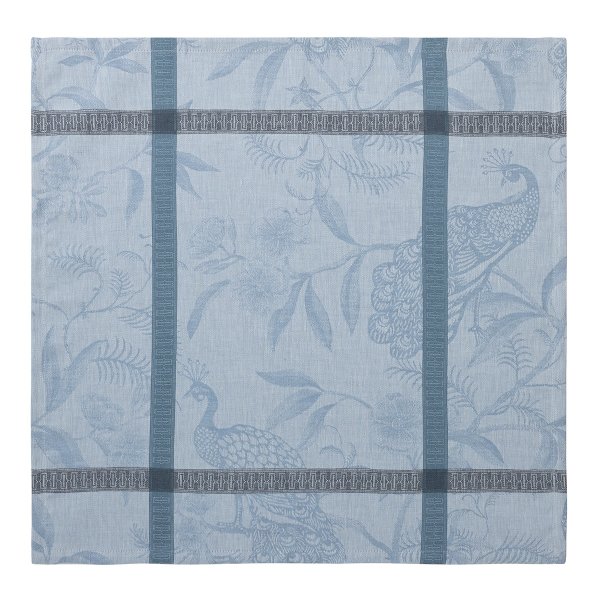 Napkins (4x Set) from Le Jacquard Français; Model À LOrangerie Chardon; main colour blue in linen; Size 55x55 cm square; Motif Summer, Animals; Pattern jacquard woven