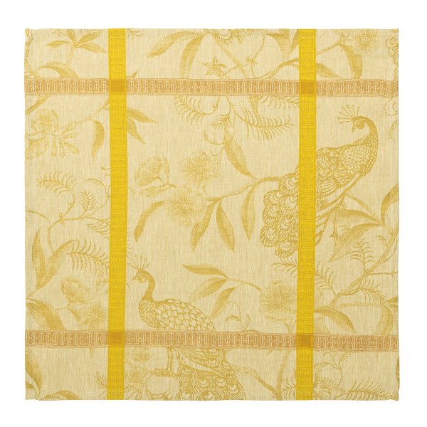 Servilletas (4x Set) de Le Jacquard Français; Modelo À LOrangerie Mimosa; Color principal amarillo en lino; Tamaño 55x55 cm cuadrado; Motivo Verano, Animales en tejido jacquard