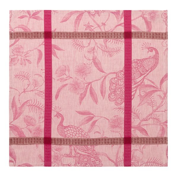 Servilletas (4x Set) de Le Jacquard Français; Modelo À LOrangerie Magnolia; Color principal rosa en lino; Tamaño 55x55 cm cuadrado; Motivo Verano, Animales en tejido jacquard