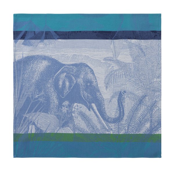 Servilletas (4x Set) de Le Jacquard Français; Modelo Sinharâja Océan; Color principal azul en algodón; Tamaño 50x50 cm cuadrado; Motivo Paisajes, Animales en tejido jacquard